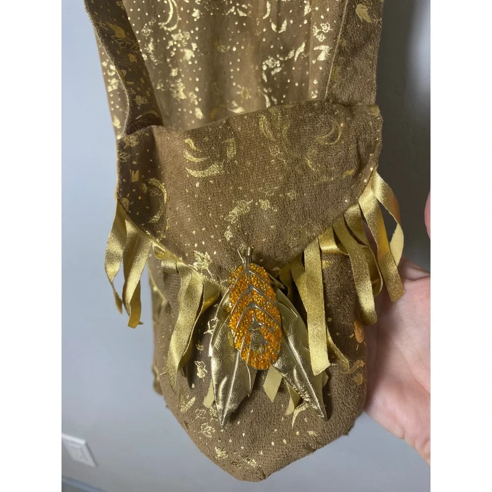 Disney Store Pocahontas Costume Dress with Satchel Bag Tan Gold Girls Size 7/8